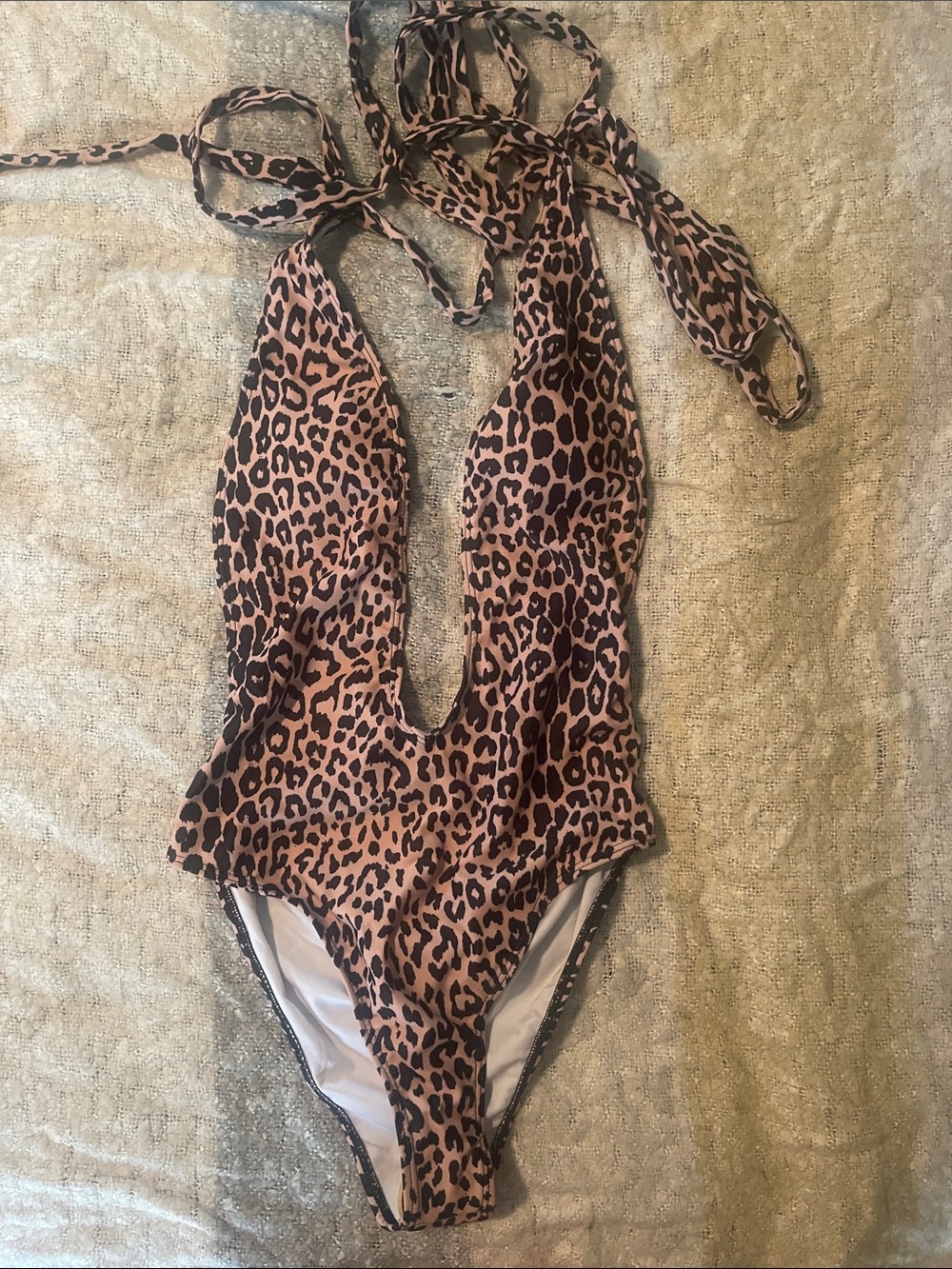 Leopard Print Deep V One-Piece Swimsuit